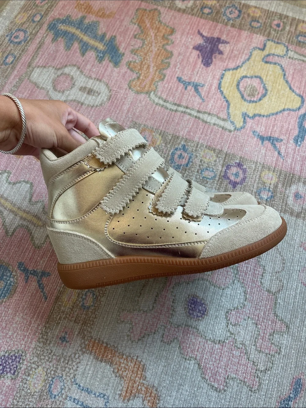 Project Cloud High-Top Velcro Sneakers in Beige and Gold